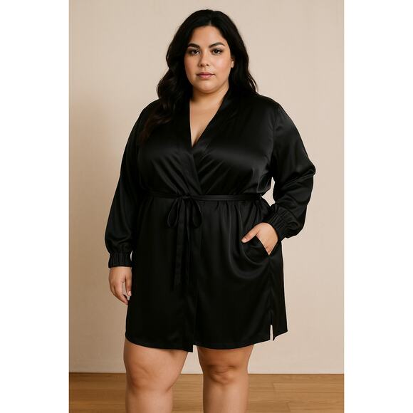 Lunya Washable Silk Robe Black 2X/3X100% Mulberry Silk